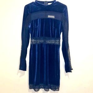 Free Generation Los Angeles Navy Velvet & Black Lace Slim Fit Dress Sz M NWT